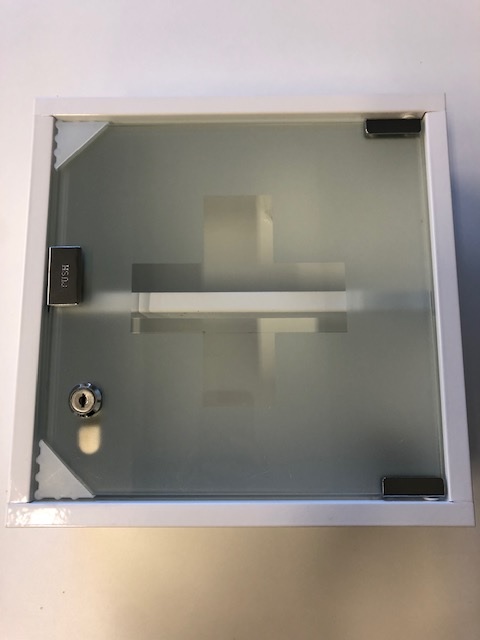 Metalen apotheekkast met glazen deur 30x30x12